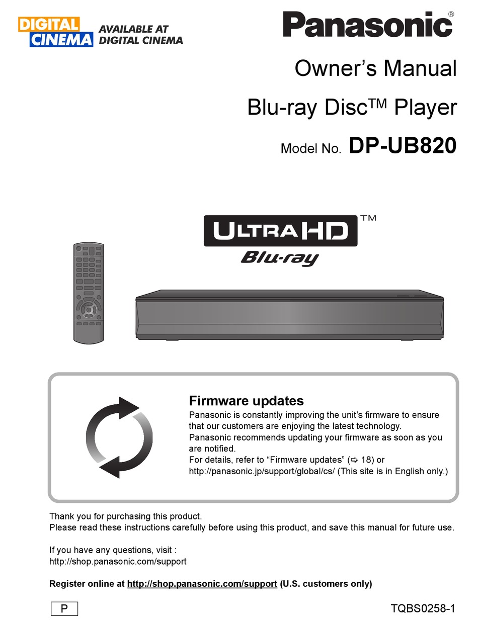 PANASONIC ULTRA HD BLU-RAY DP-UB820 OWNER'S MANUAL Pdf Download | ManualsLib