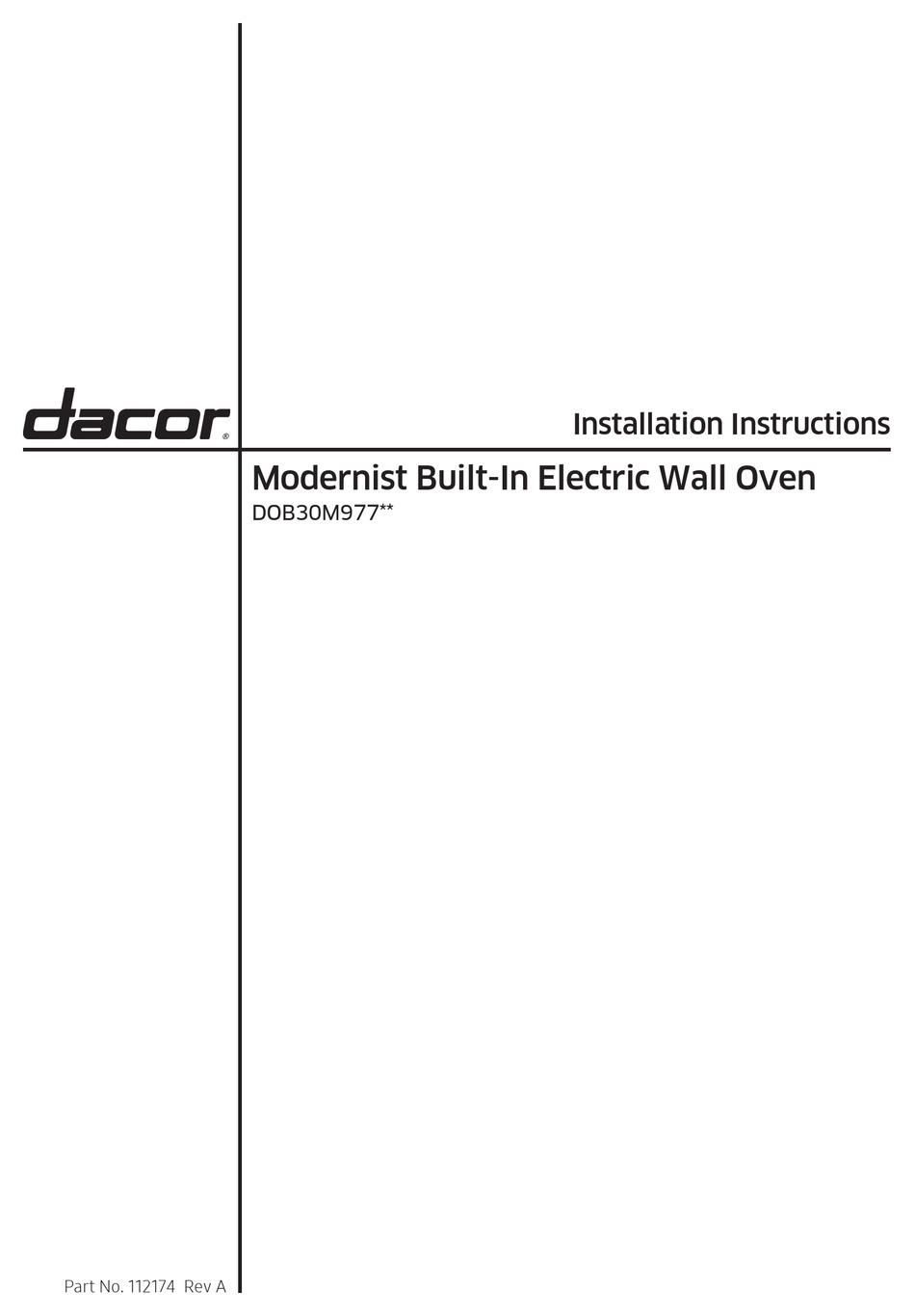 DACOR MODERNIST DOB30M977 SERIES INSTALLATION INSTRUCTIONS MANUAL Pdf