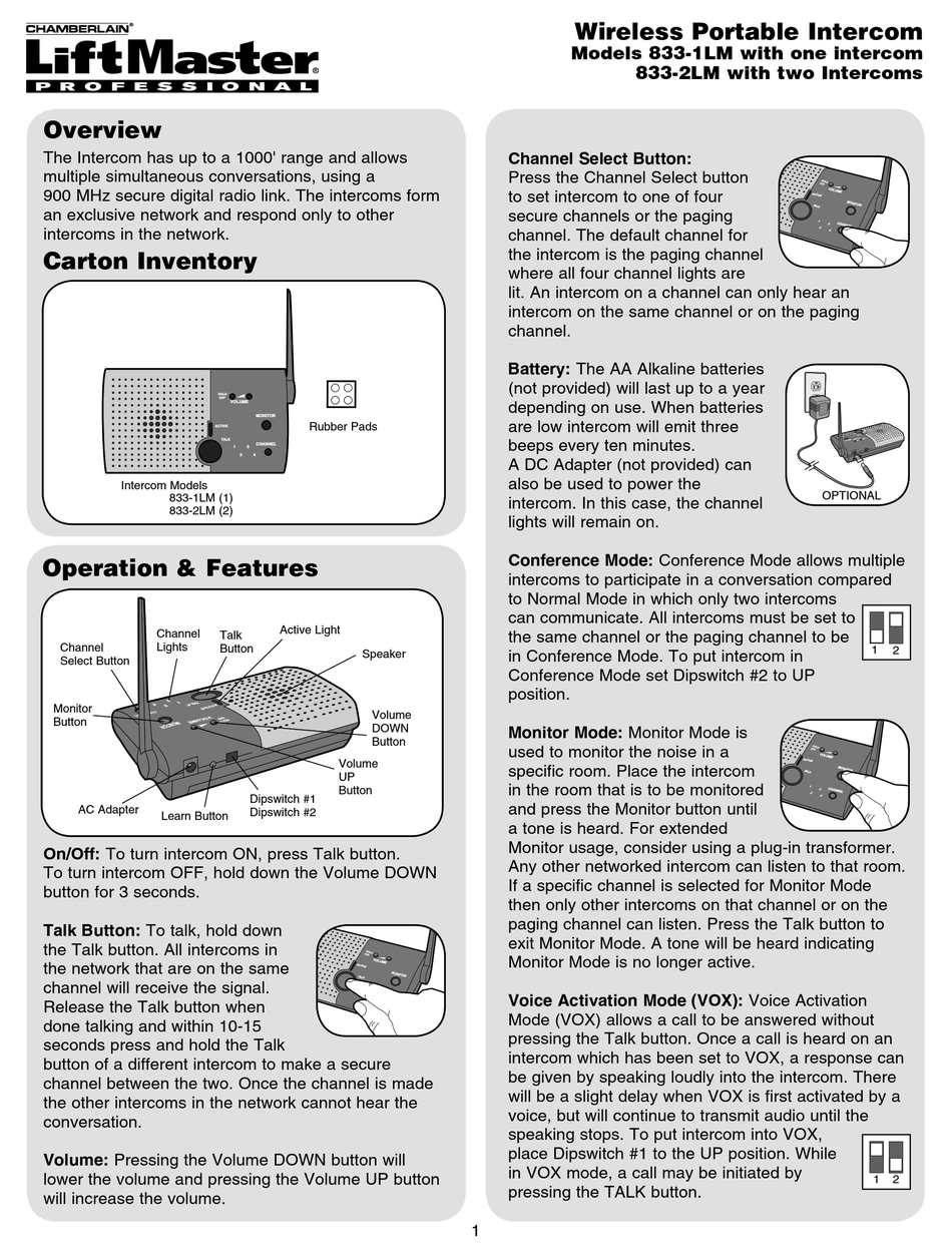 CHAMBERLAIN LIFTMASTER 833-1LM MANUAL Pdf Download | ManualsLib