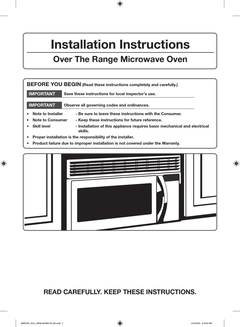 SAMSUNG ME19R7041FW INSTALLATION INSTRUCTIONS MANUAL Pdf Download ...