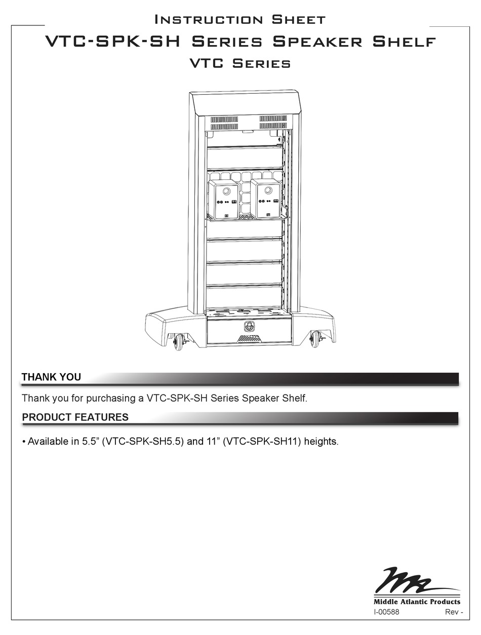 MIDDLE ATLANTIC PRODUCTS VTCSPKSH SERIES INSTRUCTION SHEET Pdf