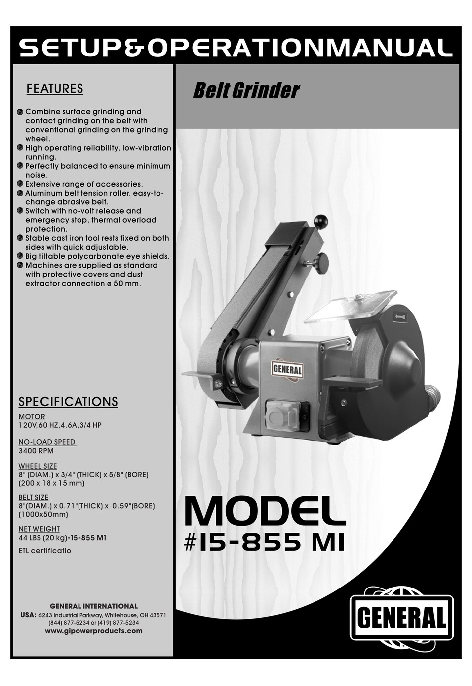 GENERAL INTERNATIONAL 15855 M1 SETUP & OPERATION MANUAL Pdf Download