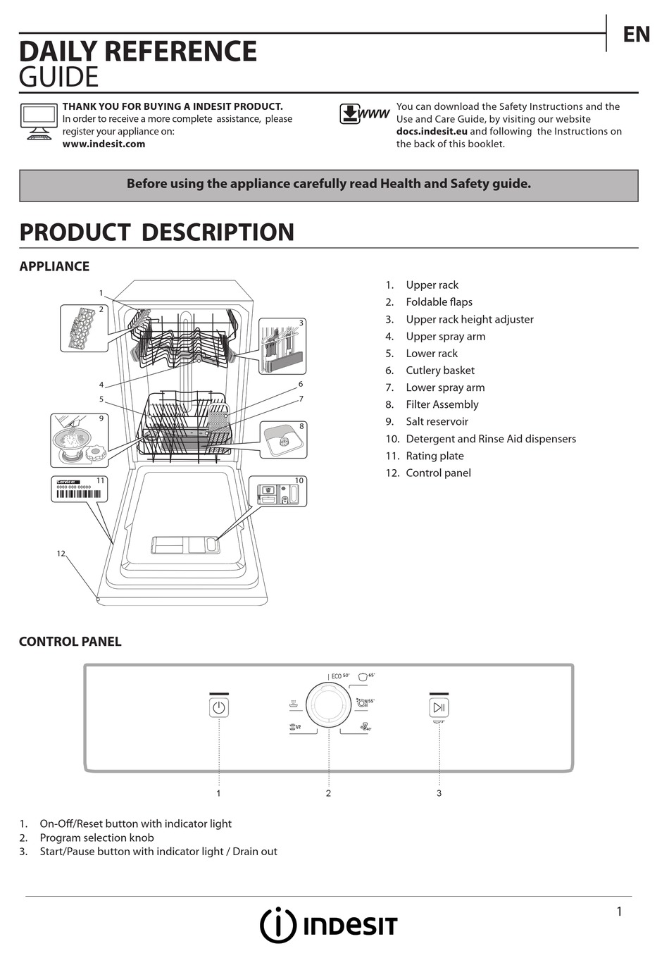 INDESIT DSFE1B10 DAILY REFERENCE MANUAL Pdf Download | ManualsLib
