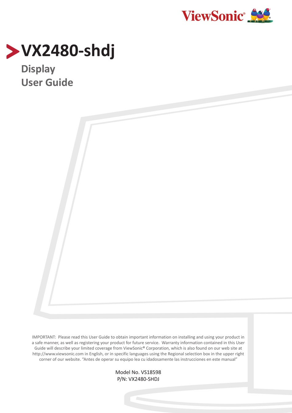 VIEWSONIC VX2480SHDJ USER MANUAL Pdf Download ManualsLib