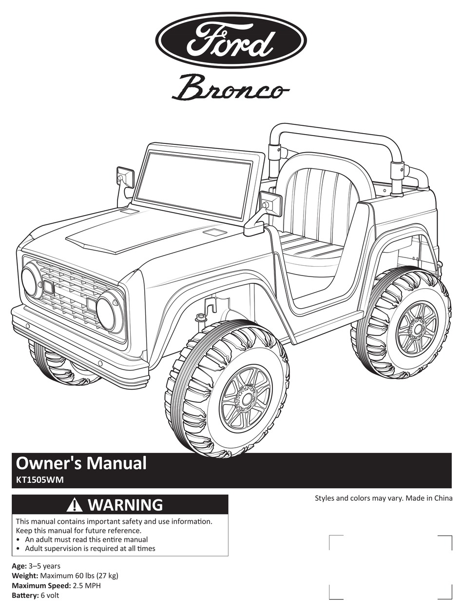 KID TRAX TOYS FORD BRONCO KT1505WM OWNER'S MANUAL Pdf Download ManualsLib