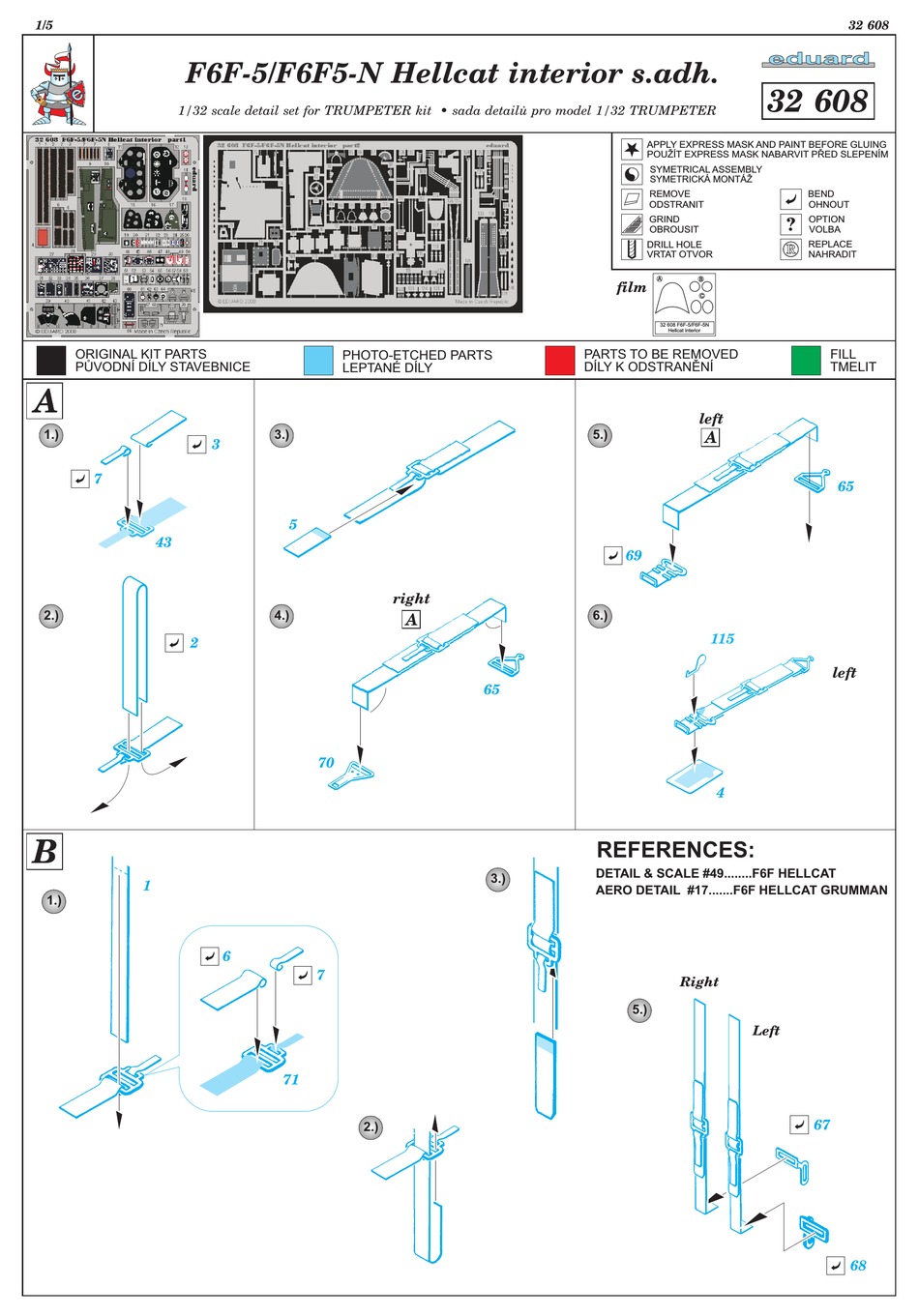 EDUARD F6F5/F6F5N HELLCAT INTERIOR S.ADH. MANUAL Pdf Download