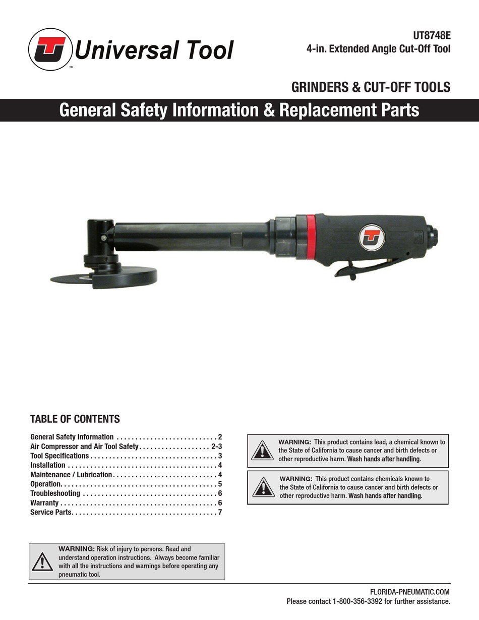 FLORIDA PNEUMATIC UNIVERSAL TOOL UT8748E GENERAL SAFETY INFORMATION