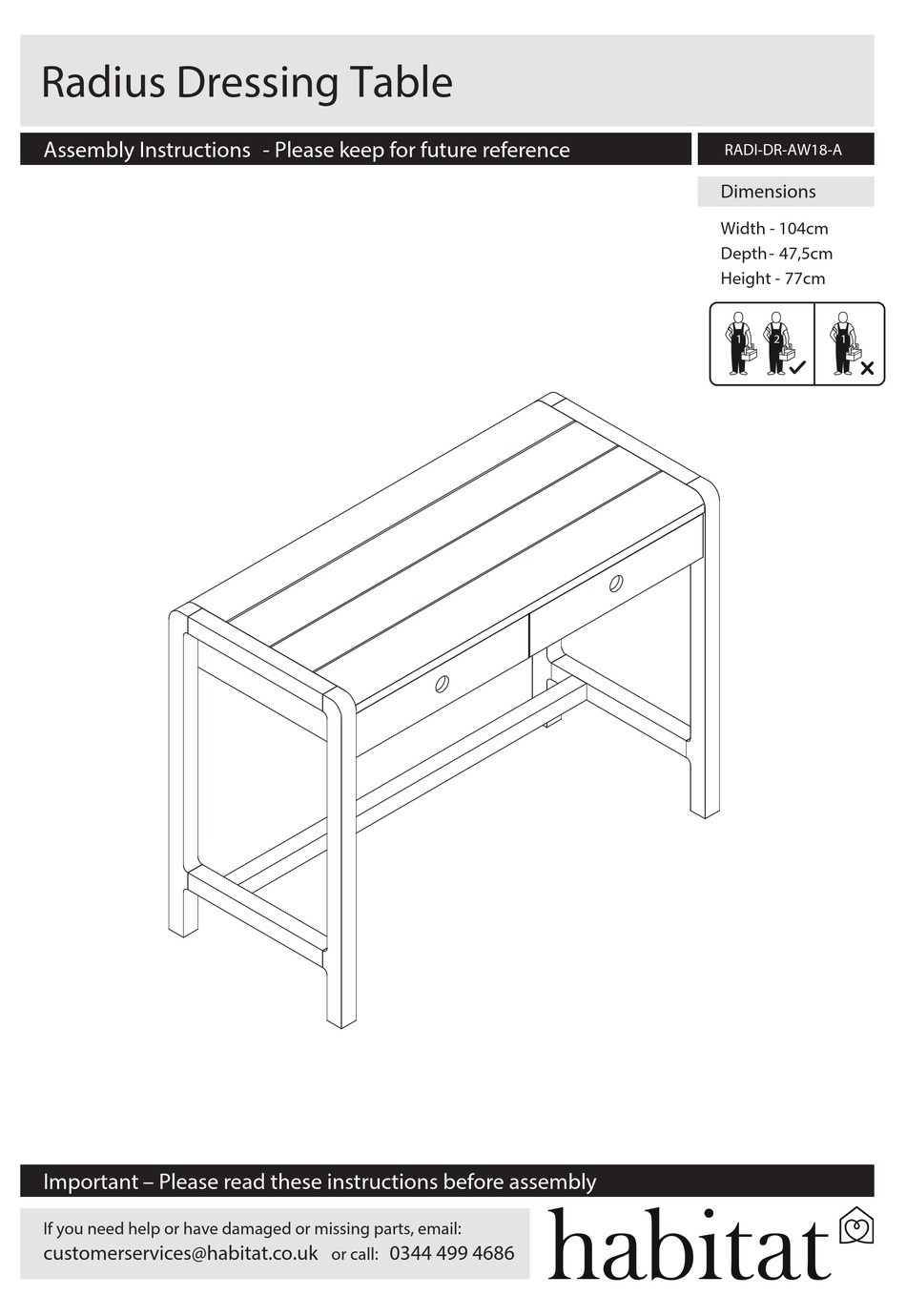 HABITAT RADIUS RADIDRAW18A ASSEMBLY INSTRUCTIONS MANUAL Pdf Download