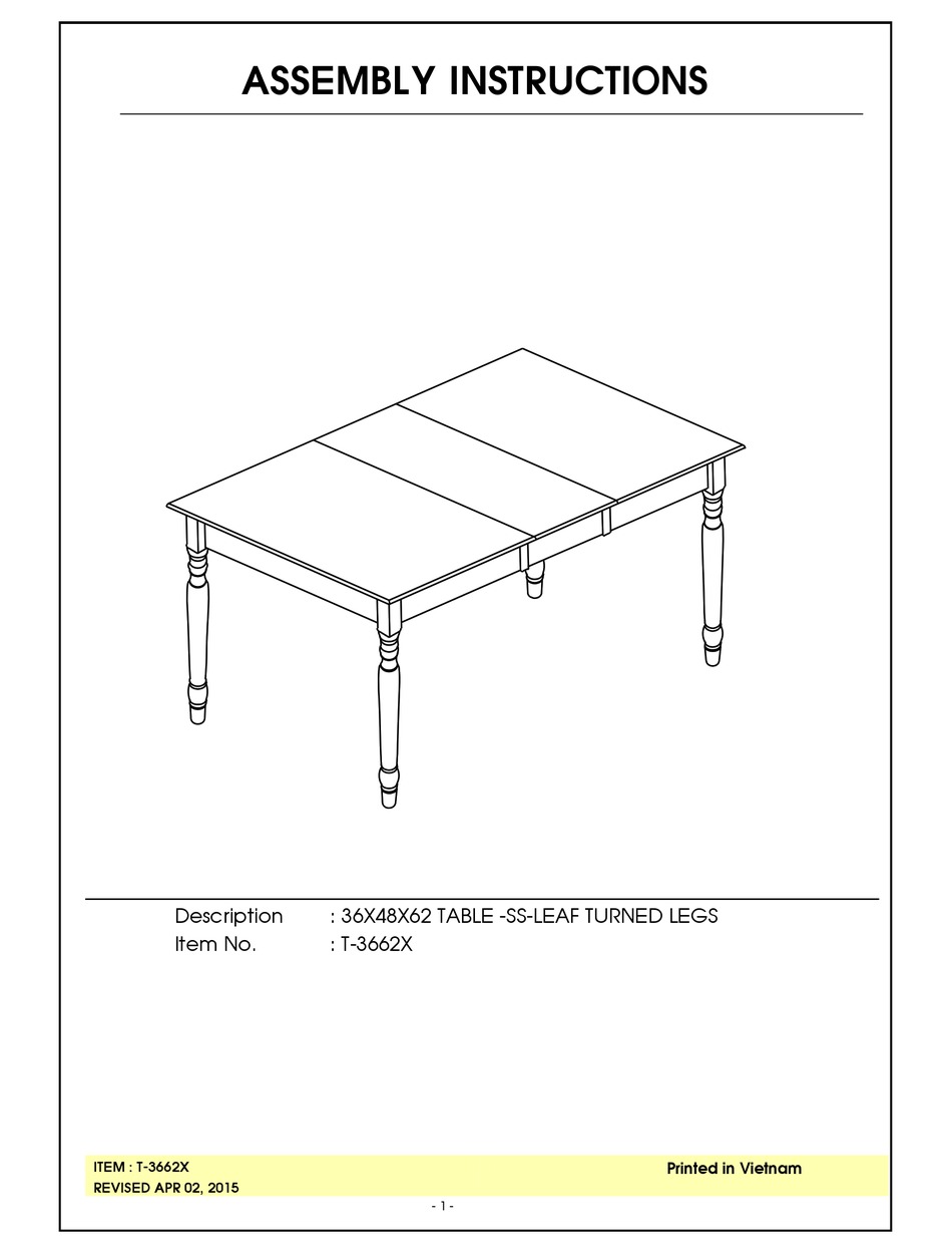 UNFINISHED FURNITURE OF WILMINGTON T-3662X ASSEMBLY INSTRUCTIONS Pdf