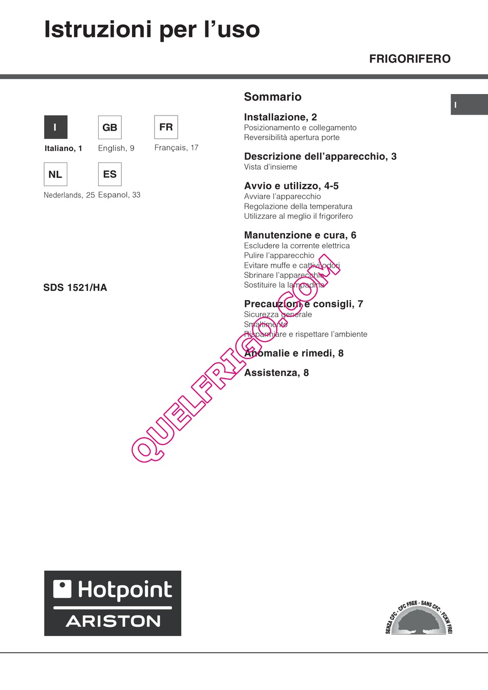HOTPOINT ARISTON SDS 1521/HA OPERATING INSTRUCTIONS MANUAL Pdf Download