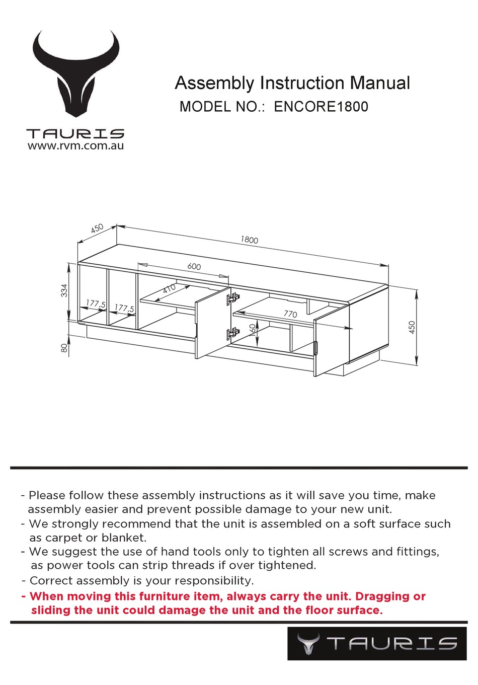 TAURIS ENCORE1800 ASSEMBLY & INSTRUCTION MANUAL Pdf Download ManualsLib