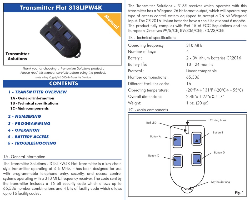 TRANSMITTER SOLUTIONS 318LIPW4K MANUAL Pdf Download ManualsLib