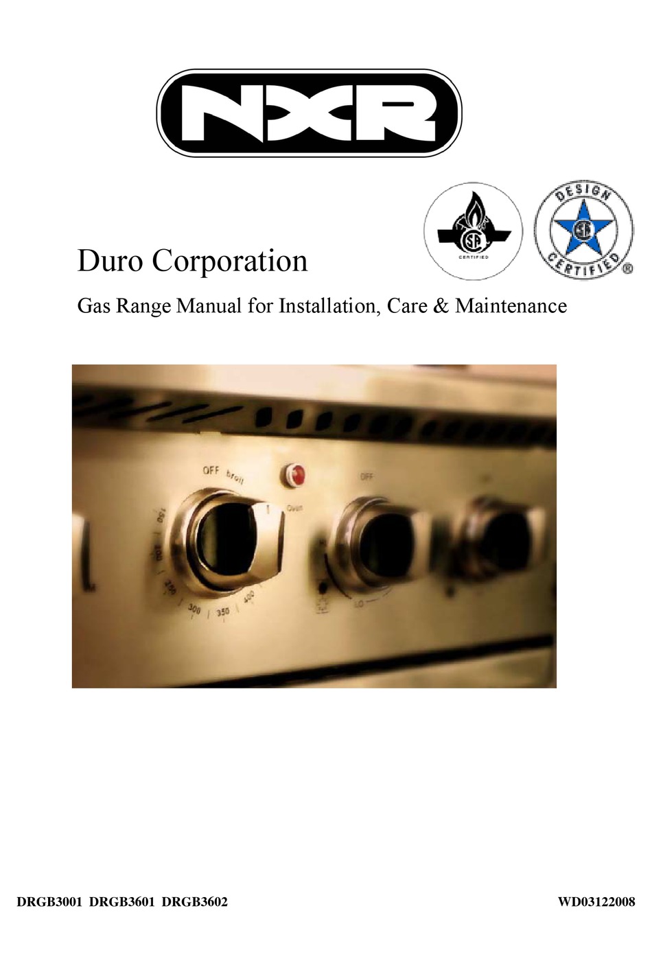 DURO NXR DRGB3001 MANUAL FOR INSTALLATION, CARE & MAINTENANCE Pdf
