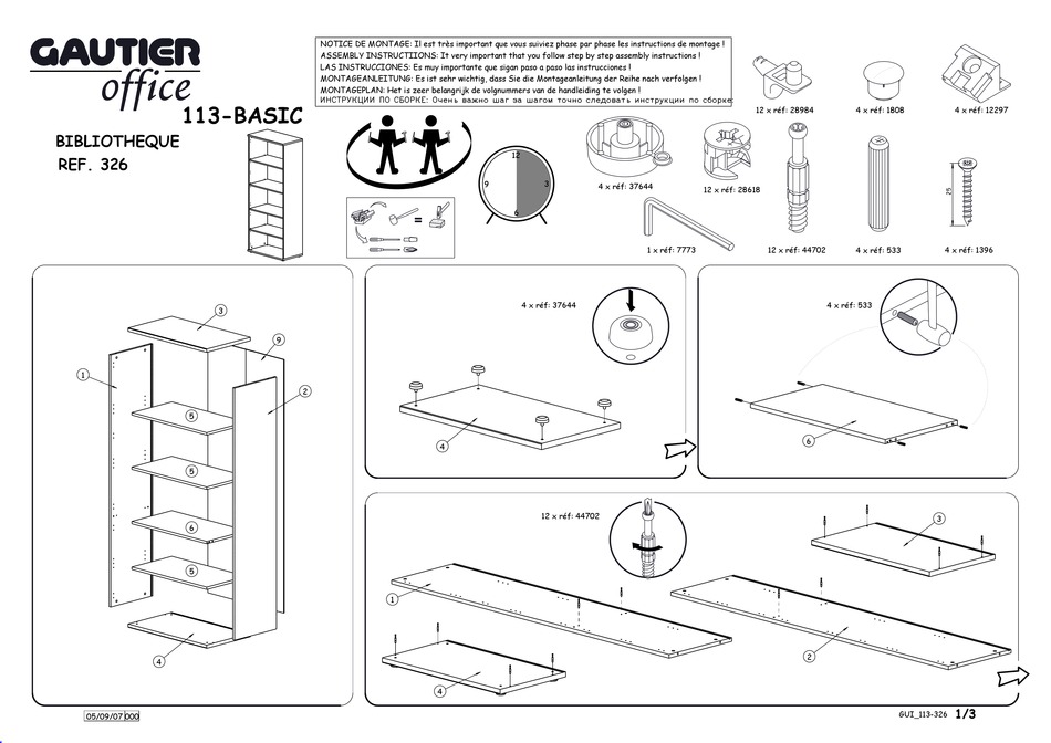 GAUTIER OFFICE BIBLIOTHEQUE BASIC 113.326 ASSEMBLY INSTRUCTIONS Pdf
