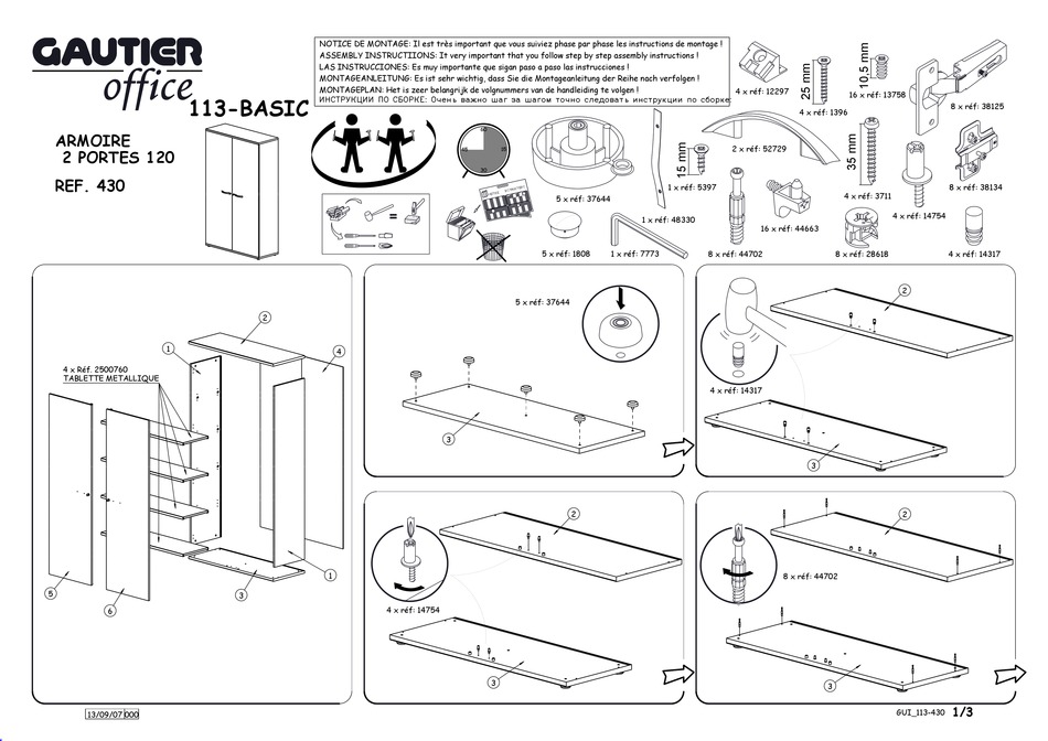 GAUTIER OFFICE ARMOIRE 2 PORTES 120 BASIC 113.430 ASSEMBLY INSTRUCTIONS