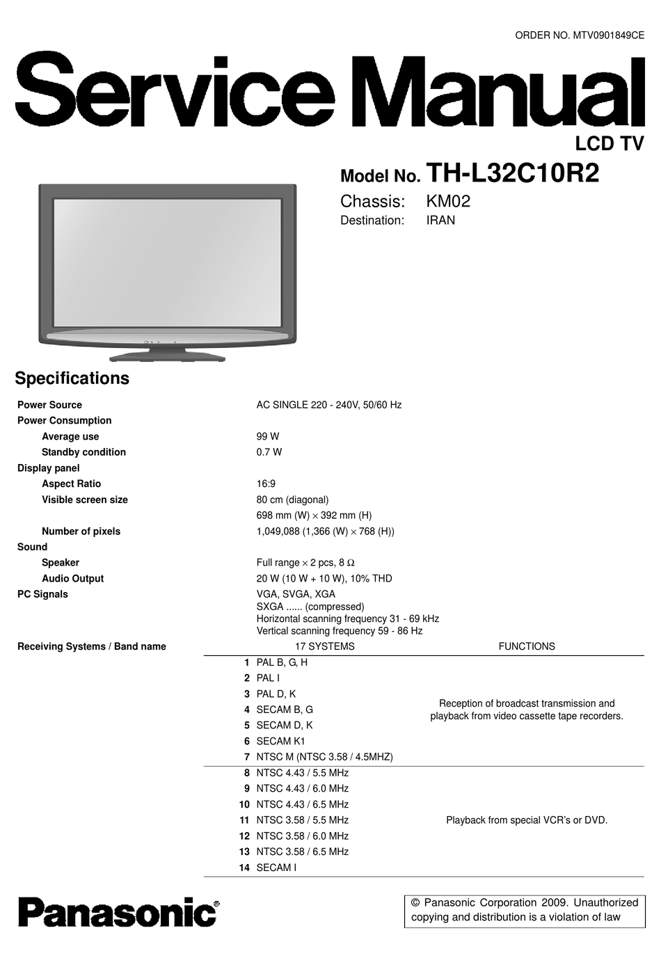 PANASONIC TH-L32C10R2 SERVICE MANUAL Pdf Download | ManualsLib