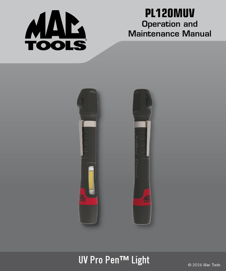MAC TOOLS PL120MUV INSTALLATION, OPERATION AND MAINTENANCE MANUAL Pdf