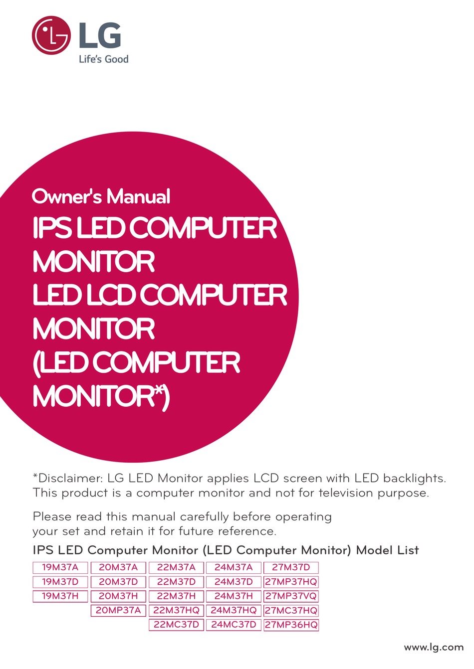 LG 27MP36HQ OWNER'S MANUAL Pdf Download | ManualsLib