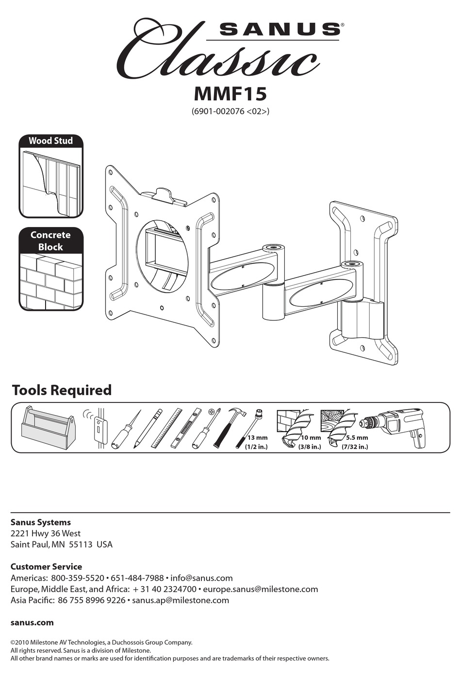 SANUS CLASSIC MMF15 MANUAL Pdf Download ManualsLib