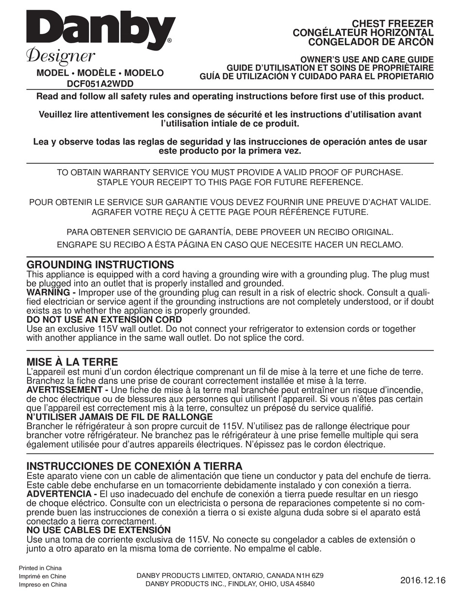 DANBY DCF051A2WDD OWNER'S USE AND CARE MANUAL Pdf Download ManualsLib