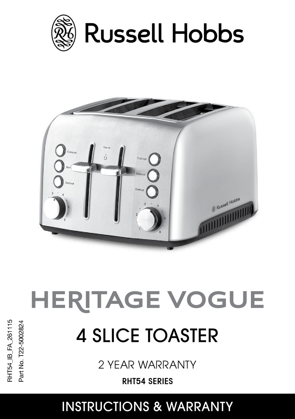 RUSSELL HOBBS HERITAGE VOGUE RHT54 SERIES INSTRUCTIONS AND WARRANTY Pdf
