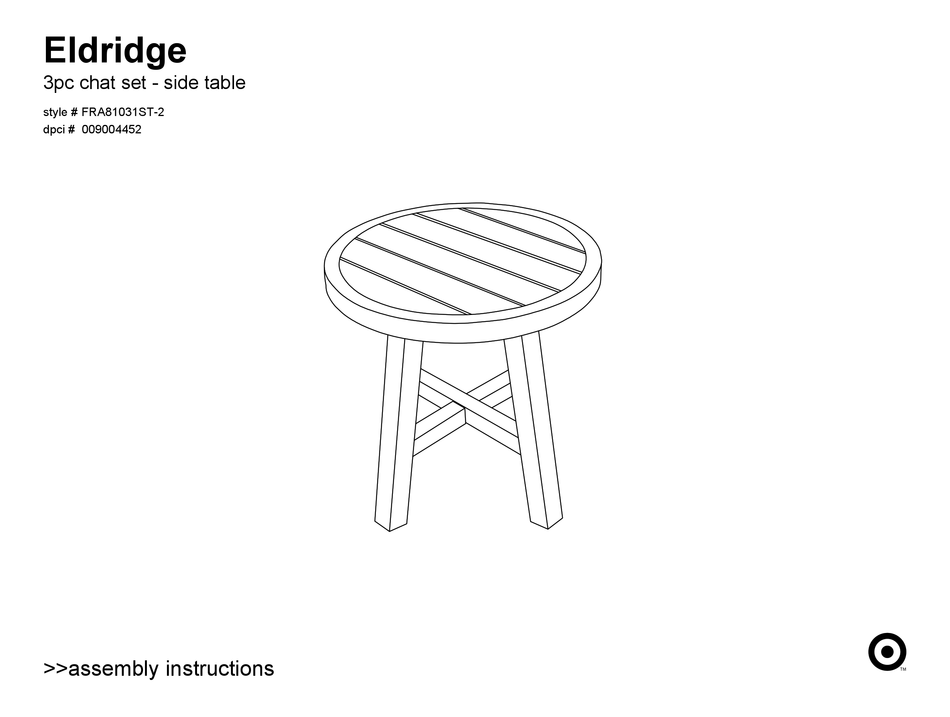 TARGET ELDRIDGE FRA81031ST2 ASSEMBLY INSTRUCTIONS MANUAL Pdf Download