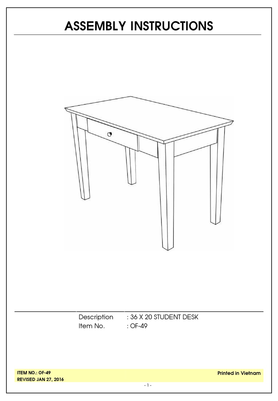 UNFINISHED FURNITURE OF WILMINGTON OF49 ASSEMBLY INSTRUCTIONS Pdf