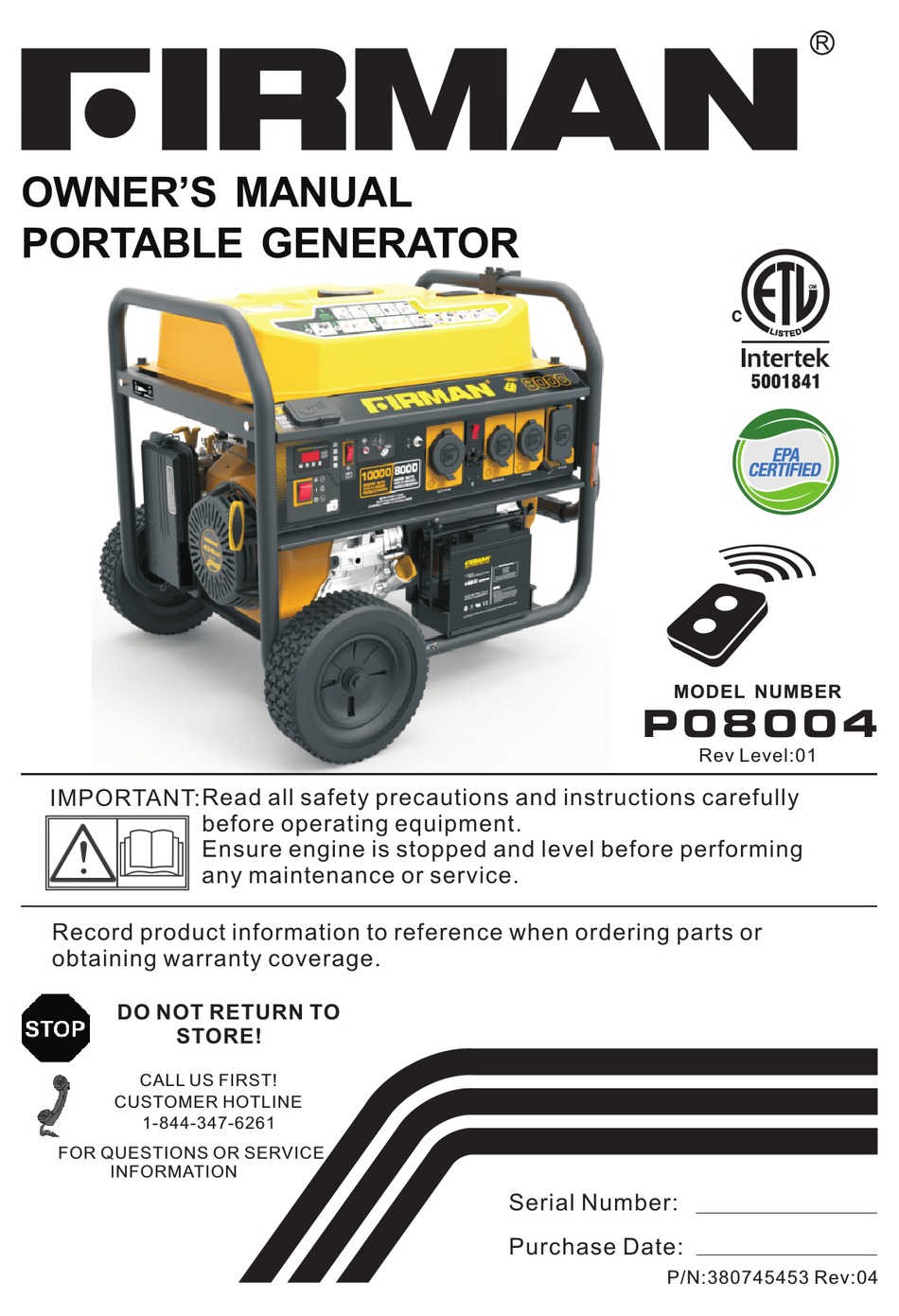 FIRMAN P08004 OWNER'S MANUAL Pdf Download ManualsLib