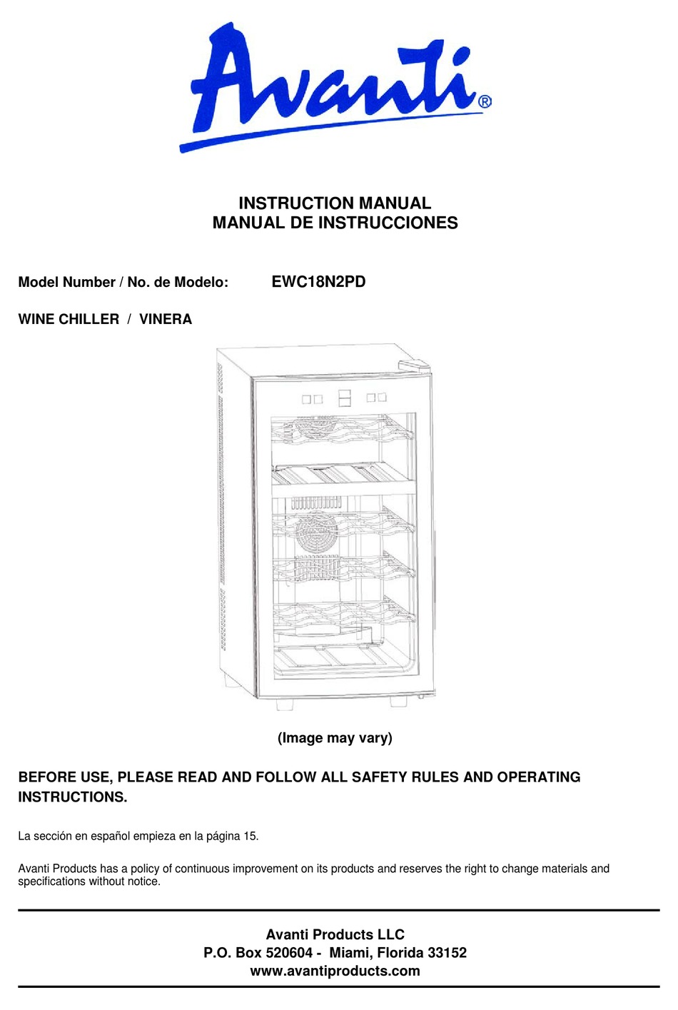AVANTI EWC18N2PD INSTRUCTION MANUAL Pdf Download ManualsLib