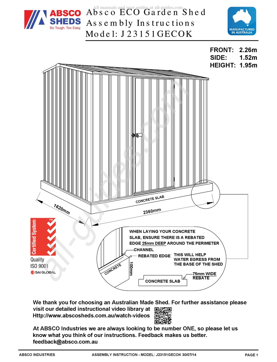 ABSCO SHEDS ECO J23151GECOK ASSEMBLY INSTRUCTIONS MANUAL Pdf Download