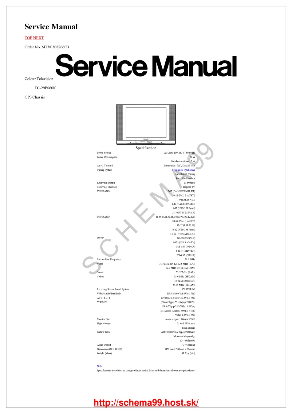 PANASONIC TC-29PS60K SERVICE MANUAL Pdf Download | ManualsLib