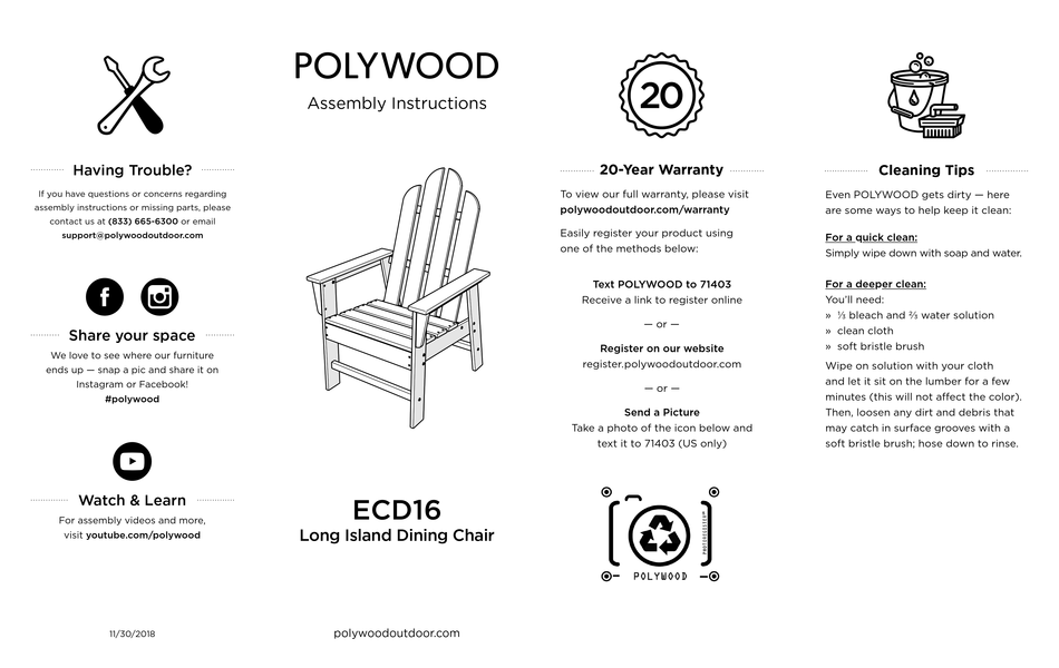 POLYWOOD LONG ISLAND PWECD16 ASSEMBLY INSTRUCTIONS Pdf Download