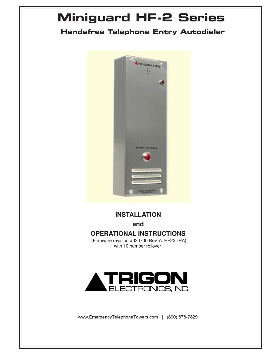 TRIGON ELECTRONICS 02A00311 INSTALLATION AND OPERATIONAL INSTRUCTIONS