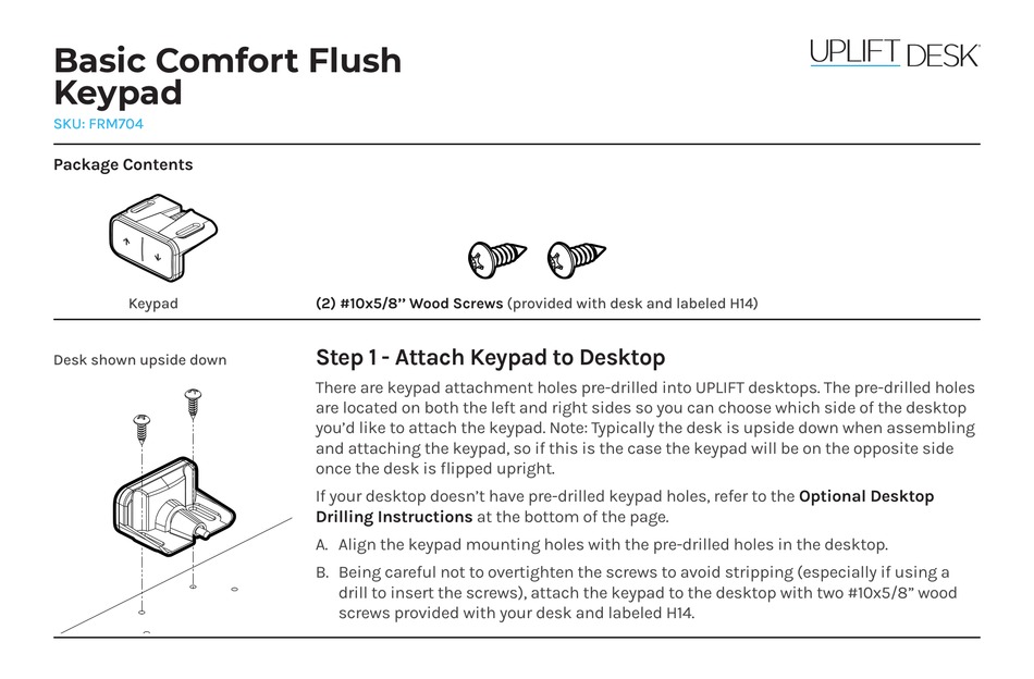 UPLIFT DESK FRM704 QUICK START MANUAL Pdf Download ManualsLib