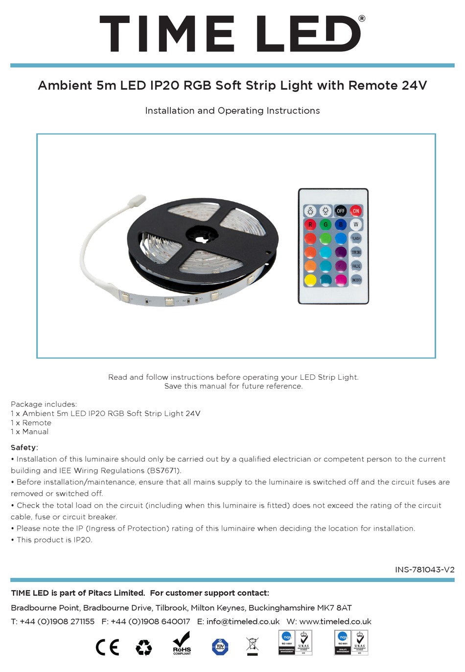 TIME LED 781043 INSTALLATION AND OPERATING INSTRUCTIONS Pdf Download
