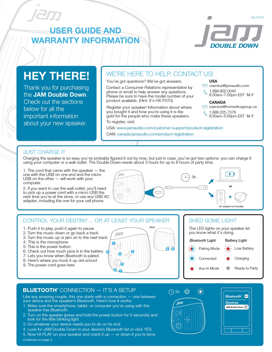 JAM DOUBLE DOWN HXP370BK USER MANUAL AND WARRANTY INFORMATION Pdf