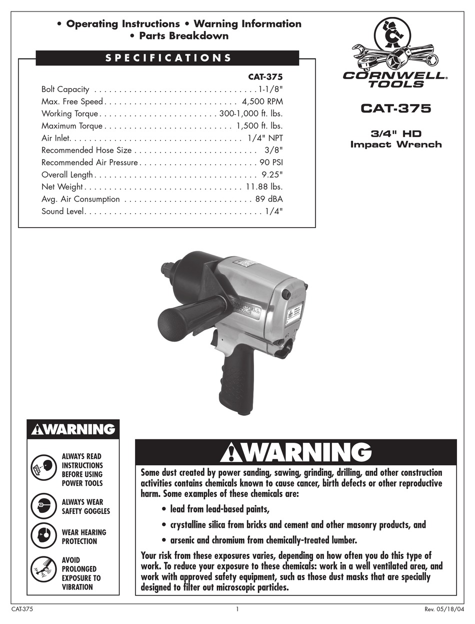 CORNWELL TOOLS CAT375 OPERATING INSTRUCTIONS Pdf Download ManualsLib