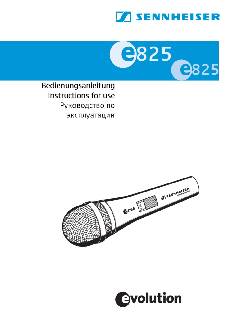 SENNHEISER EVOLUTION E825 INSTRUCTIONS FOR USE MANUAL Pdf Download