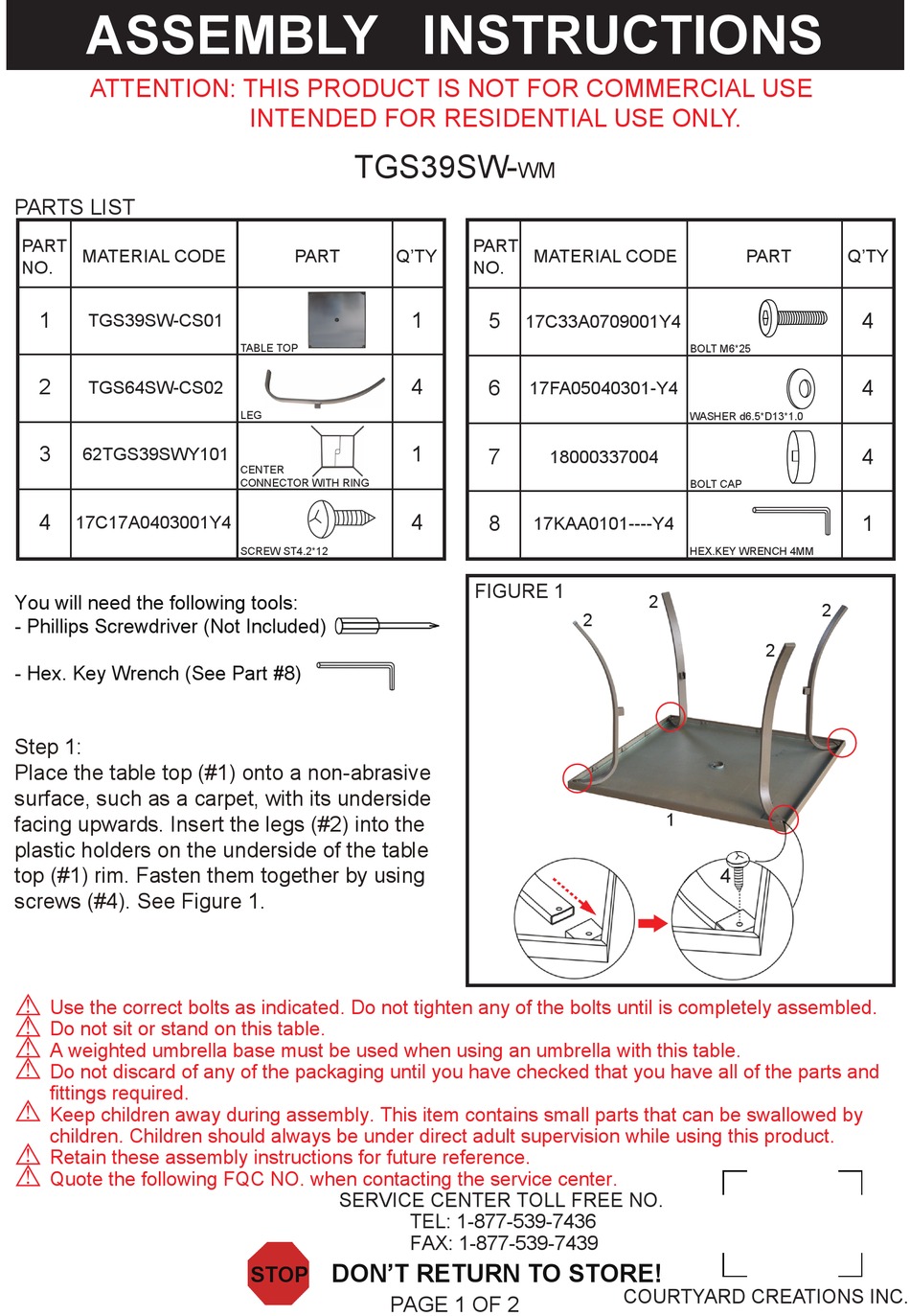 COURTYARD CREATIONS TGS39SWWM ASSEMBLY INSTRUCTIONS Pdf Download ManualsLib