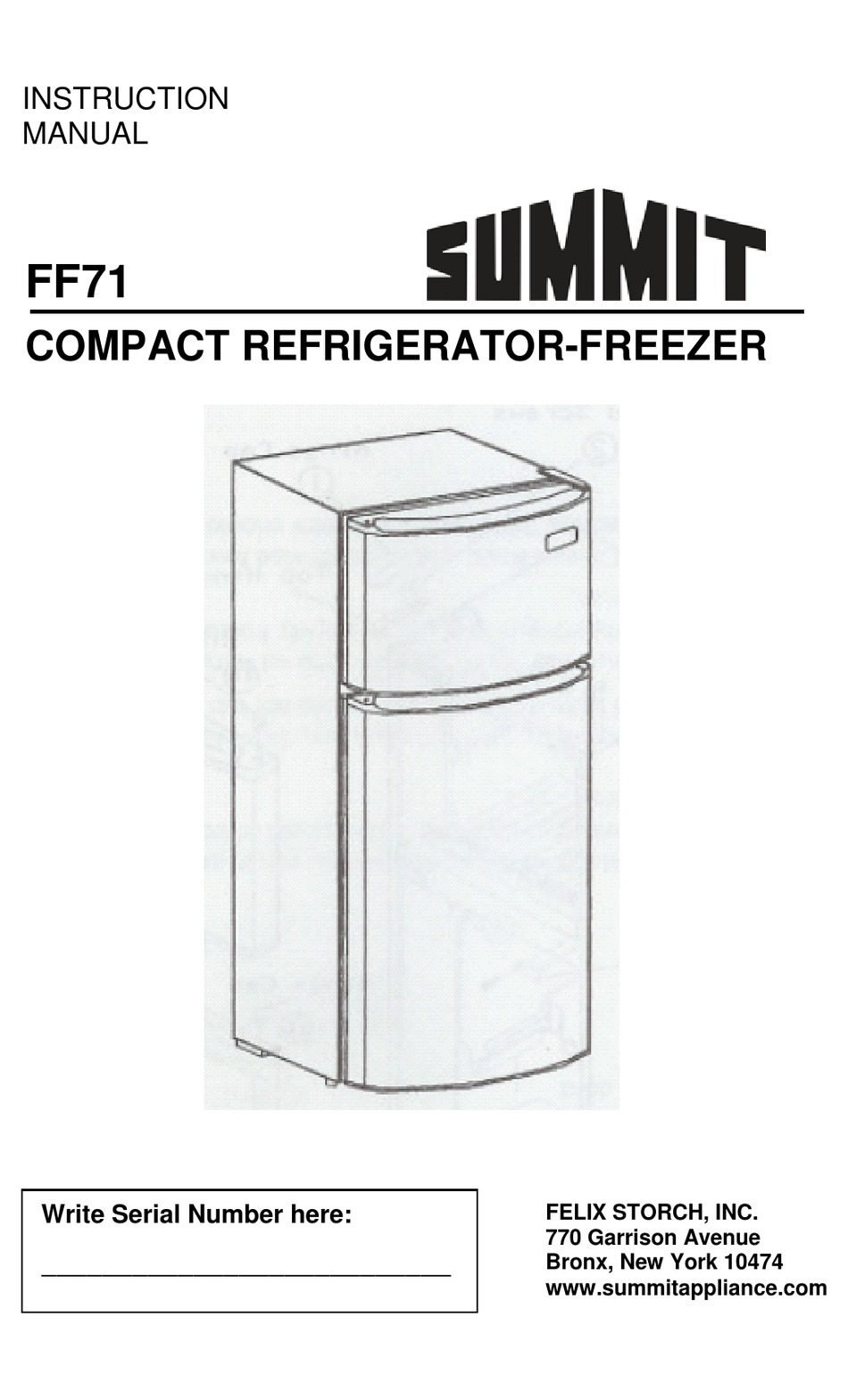 SUMMIT FF71LLF2 INSTRUCTION MANUAL Pdf Download ManualsLib