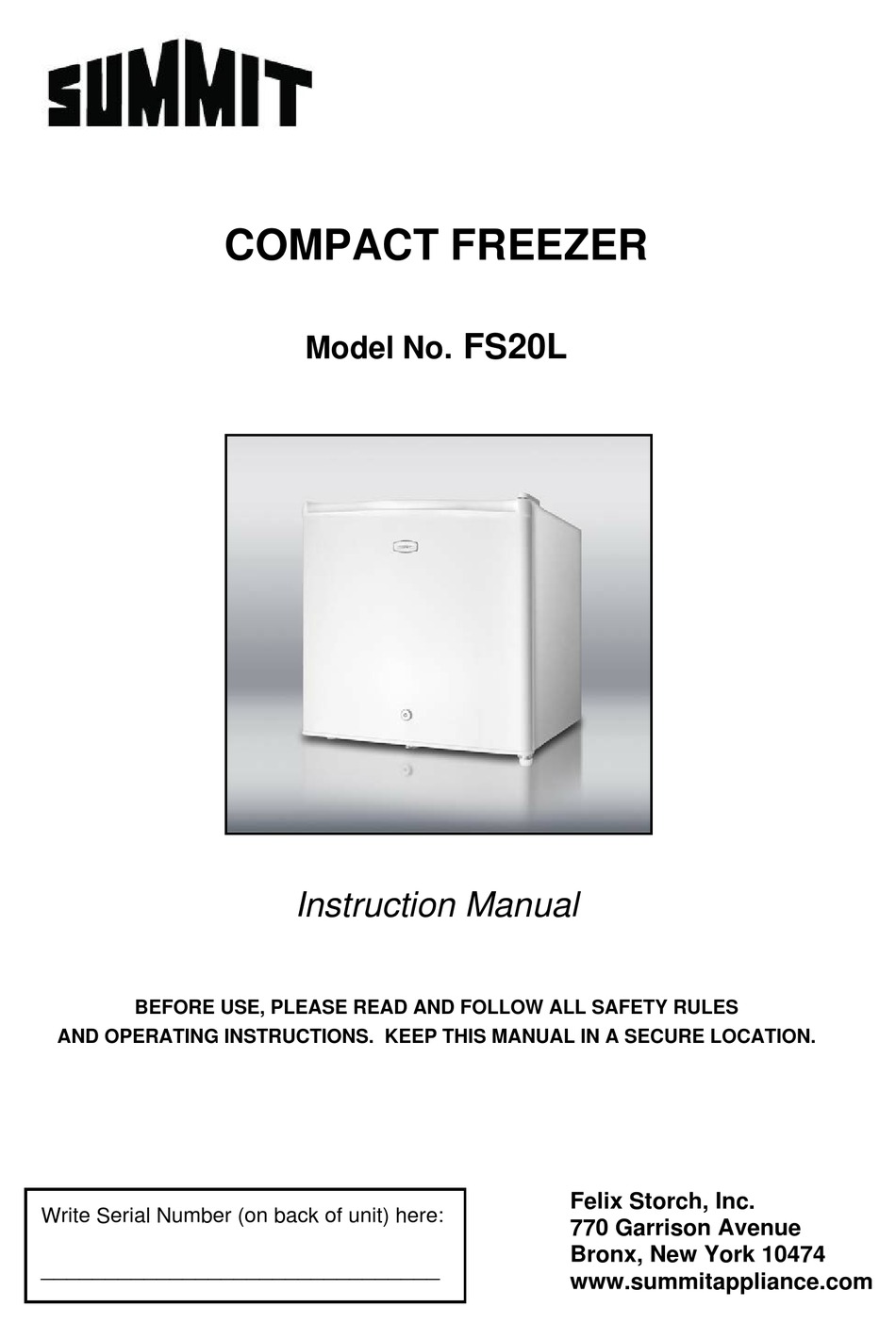 SUMMIT FS20L7CSS INSTRUCTION MANUAL Pdf Download ManualsLib