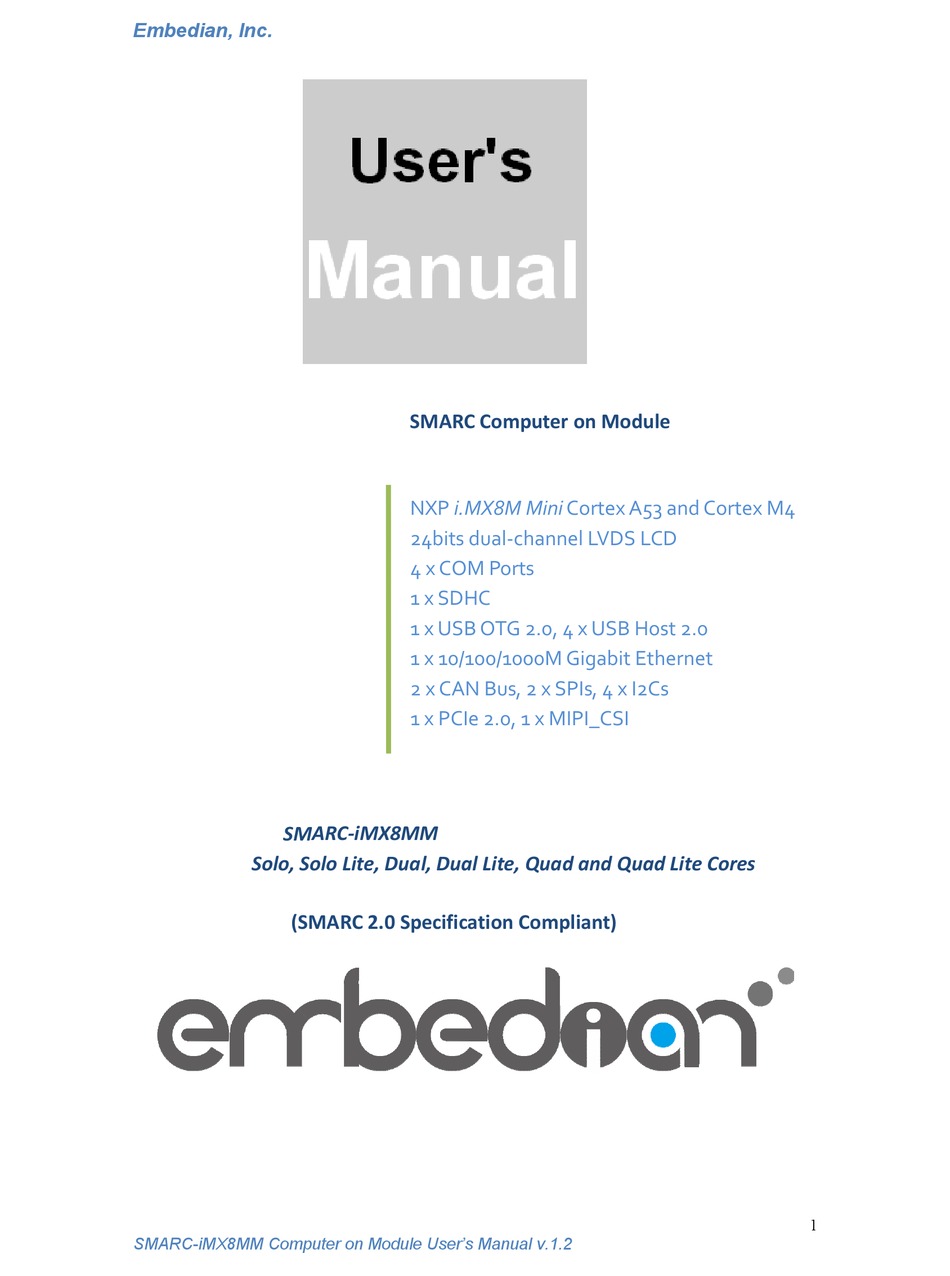 EMBEDIAN SMARCIMX8MM USER MANUAL Pdf Download ManualsLib