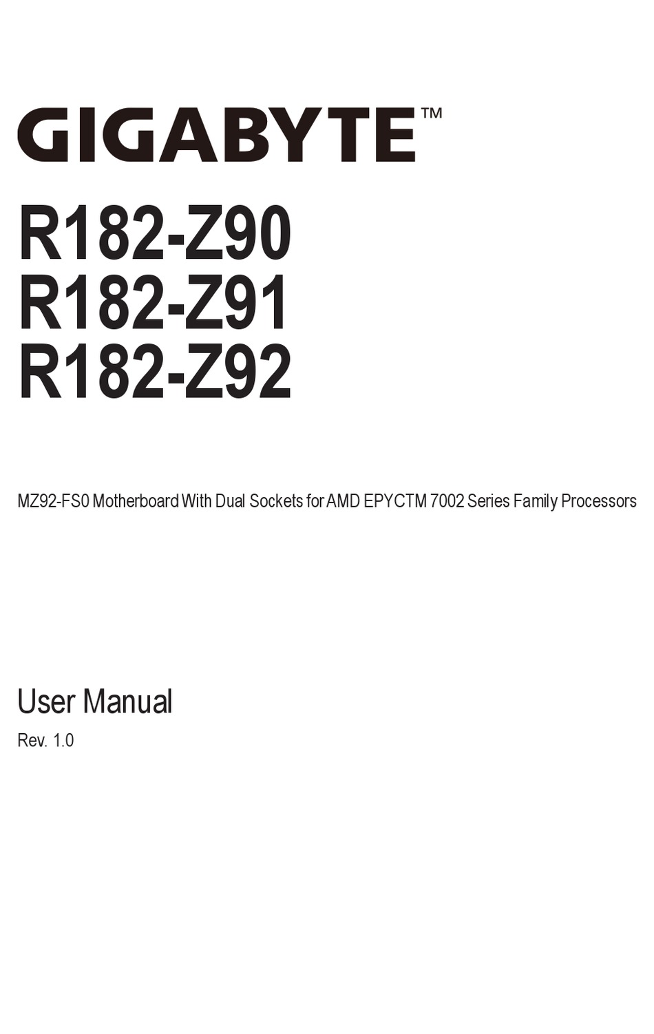 GIGA BYTE TECHNOLOGY R182 Z90 USER MANUAL Pdf Download ManualsLib