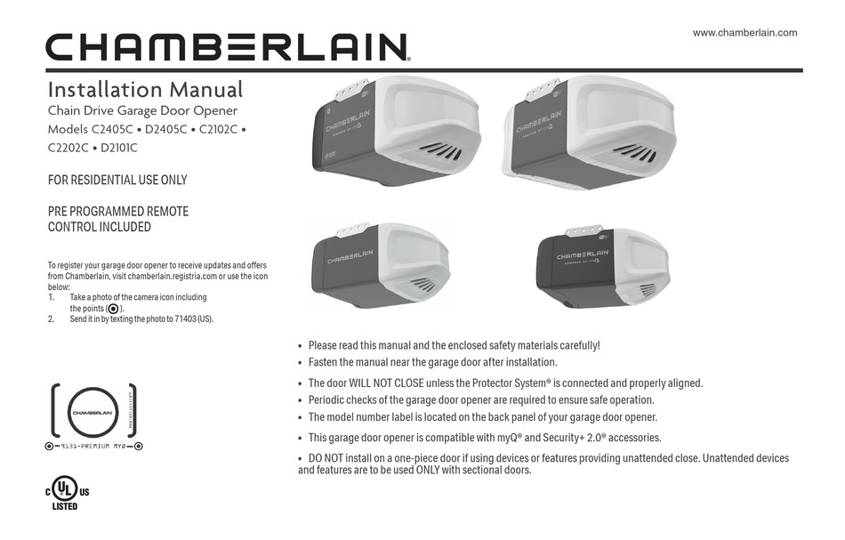 CHAMBERLAIN C2405C ISTALLATION MANUAL Pdf Download | ManualsLib