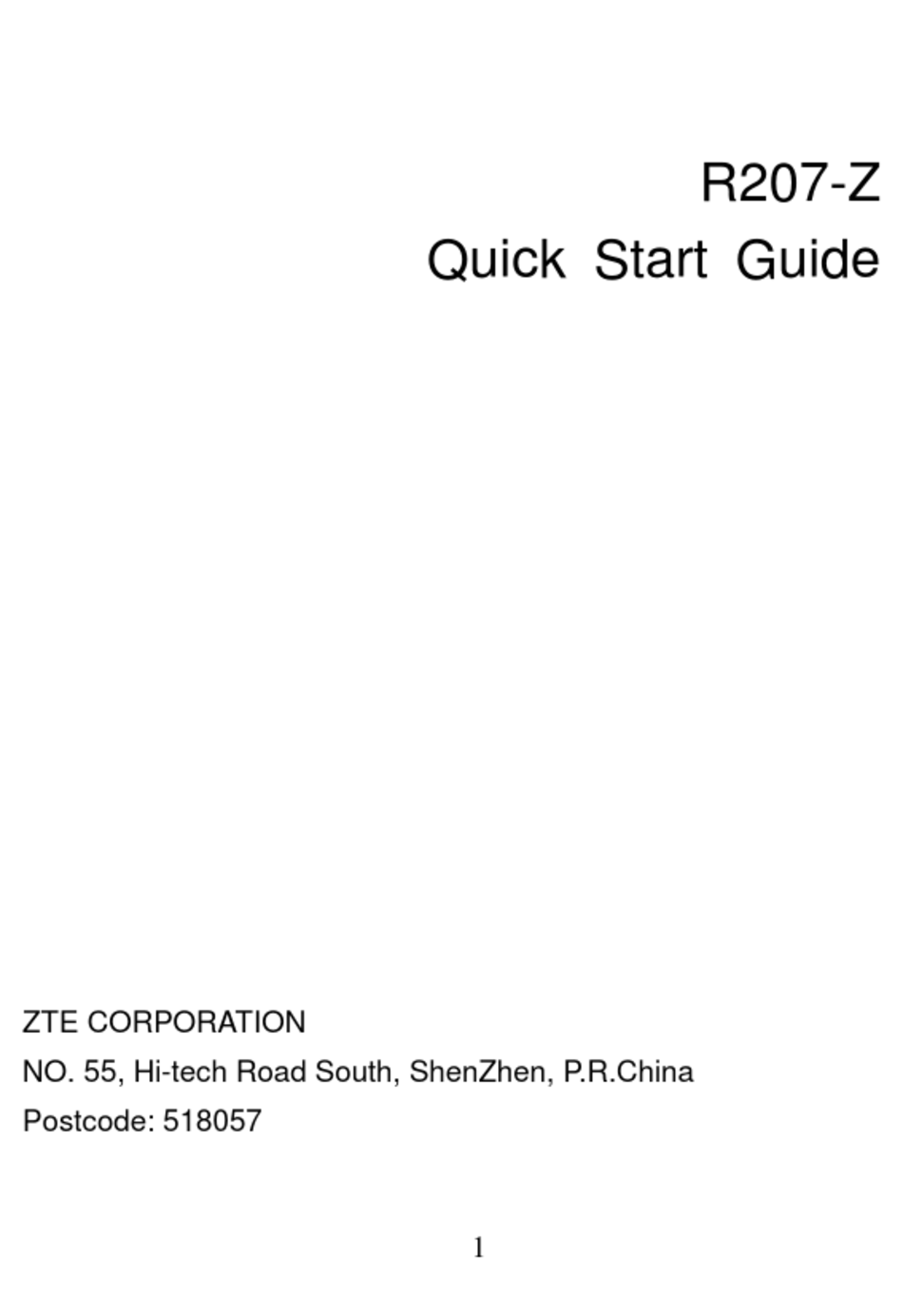 ZTE R207-Z QUICK START MANUAL Pdf Download | ManualsLib