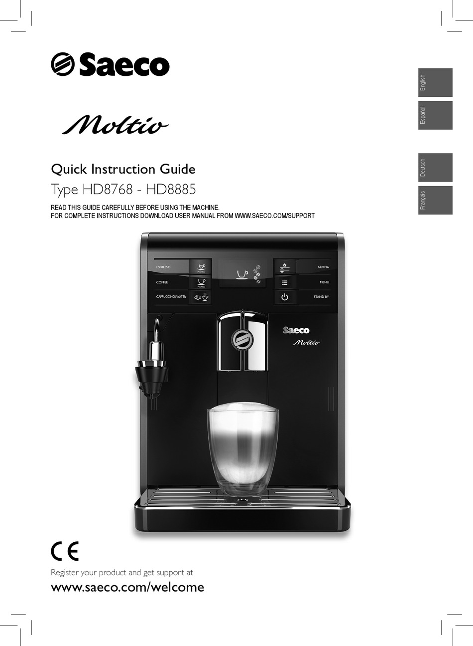 SAECO MOLTIO HD8885 QUICK INSTRUCTION MANUAL Pdf Download ManualsLib