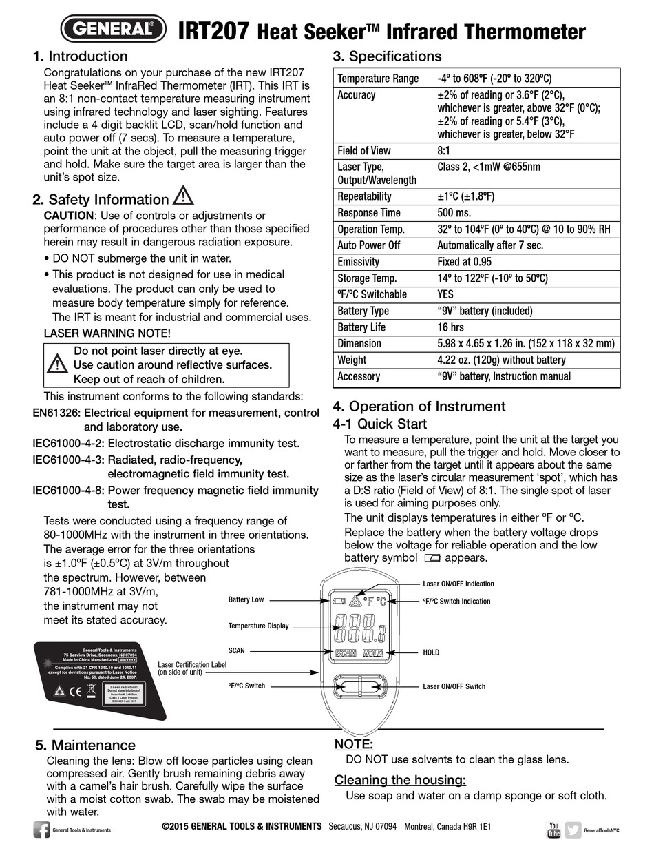 GENERAL HEAT SEEKER IRT207 QUICK START MANUAL Pdf Download | ManualsLib