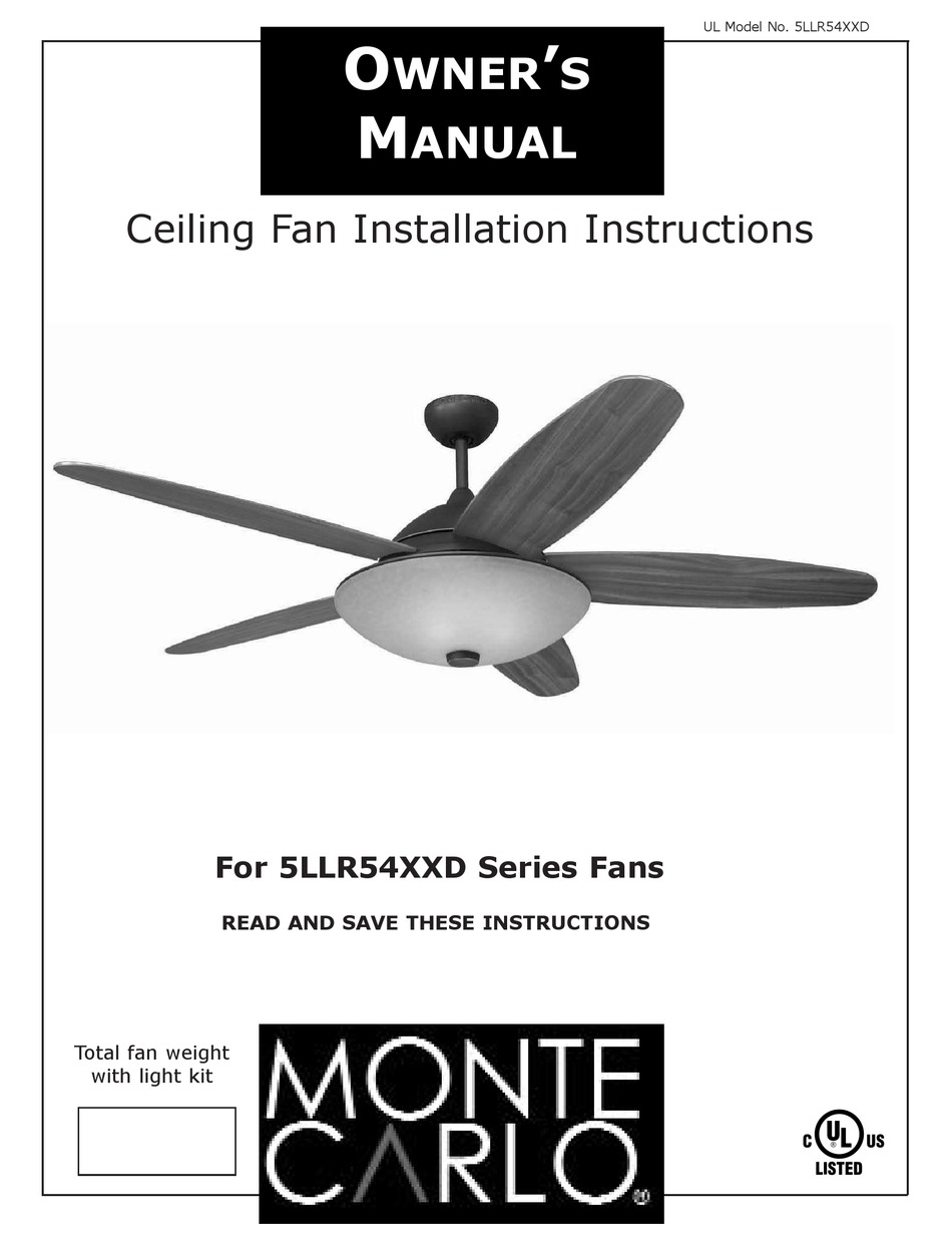 MONTE CARLO FAN COMPANY 5LLR54 D SERIES OWNER'S MANUAL Pdf Download