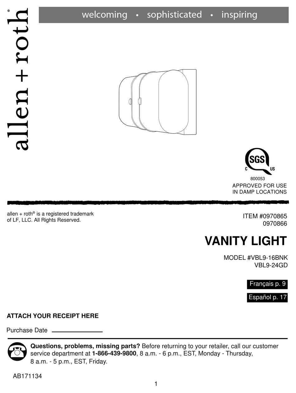 ALLEN + ROTH VBL916BNK INSTALLATION INSTRUCTIONS MANUAL Pdf Download