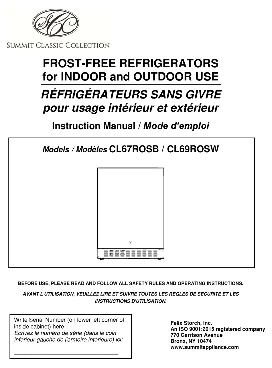 SUMMIT CLASSIC COLLECTION CL67ROSB INSTRUCTION MANUAL Pdf Download